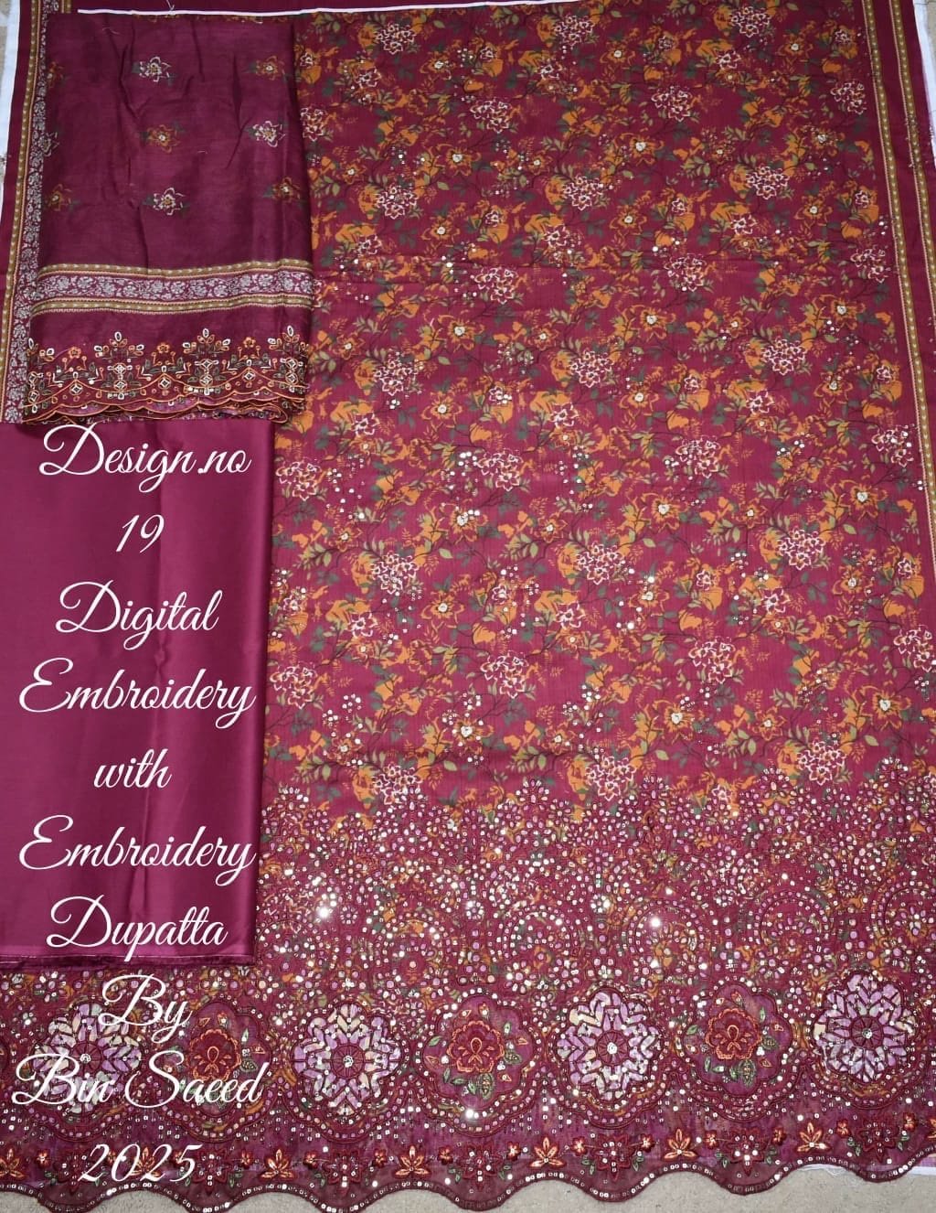 Bin Saeed Embroidered Cambric Unstitched 3 Piece Mid-Summer Collection - D42