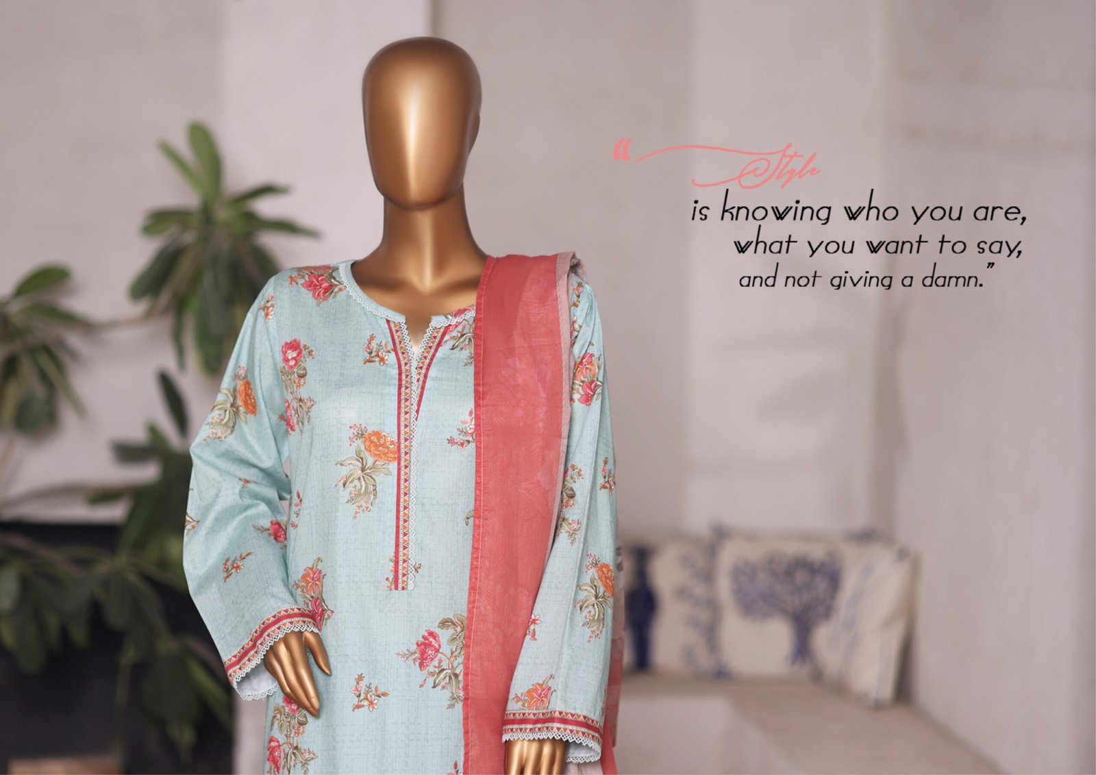 Bin Saeed Printed Cambric Stitched 3 Piece Suit Mid-Summer Collection - D01 - Image 4