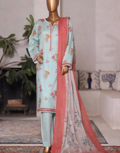 Bin Saeed Printed Cambric Stitched 3 Piece Suit Mid-Summer Collection - D01