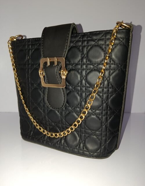 Trendy Black Quilted Crossbody Bag with Gold Chain & Buckle