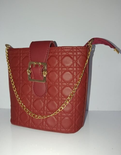 Trendy Maroon Quilted Crossbody Bag with Gold Chain & Buckle