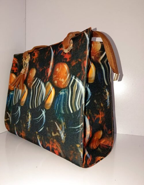 Artistic Canvas Print Tote Bag with Tassel Charm