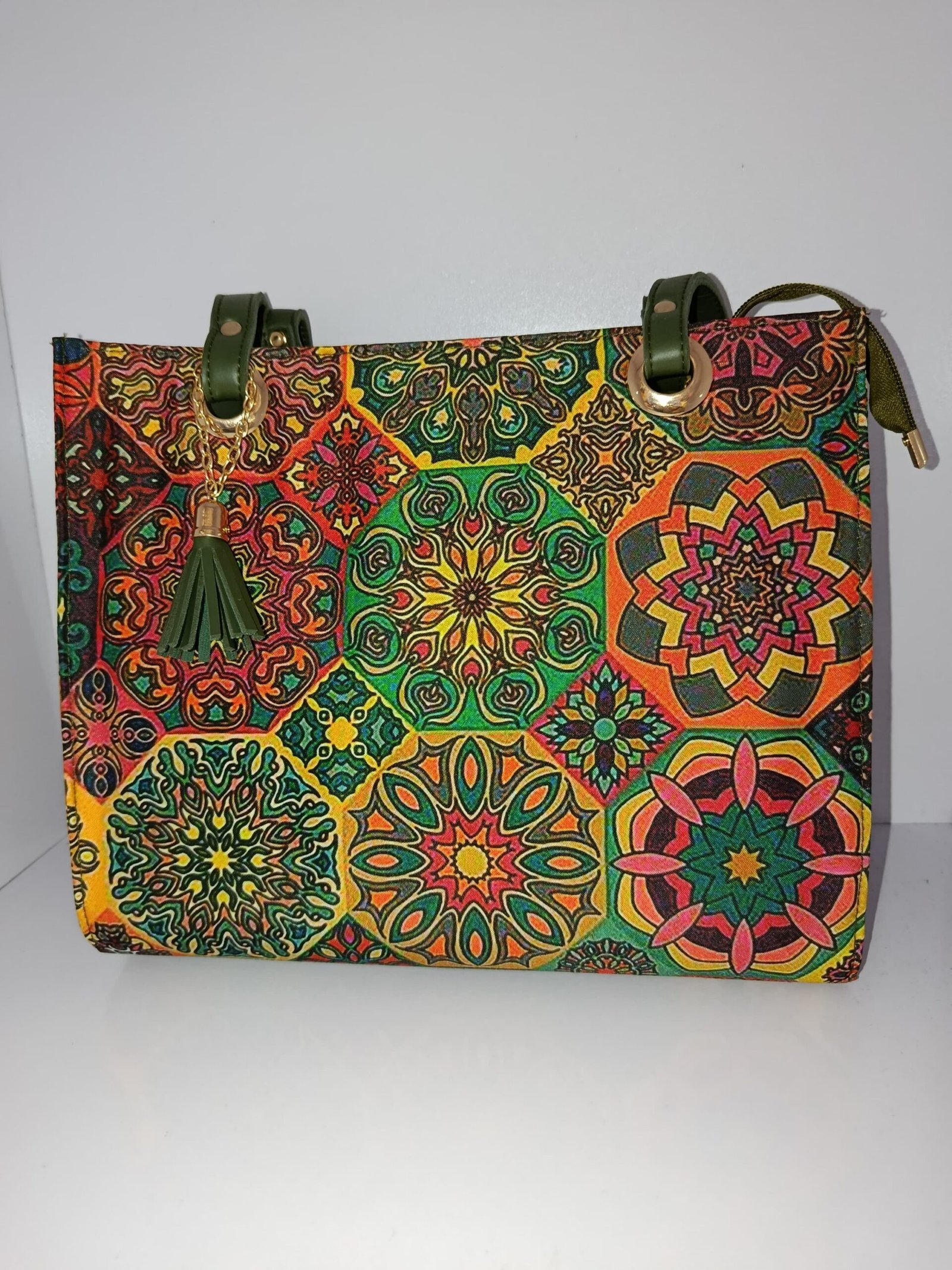 Canvas Mandala Print Tote Bag with Tassel Charm - Image 4