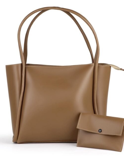Camel Brown Tote Bag with Matching Pouch