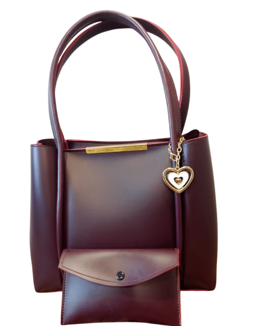 Plum Tote Bag with Heart Charm & Pouch