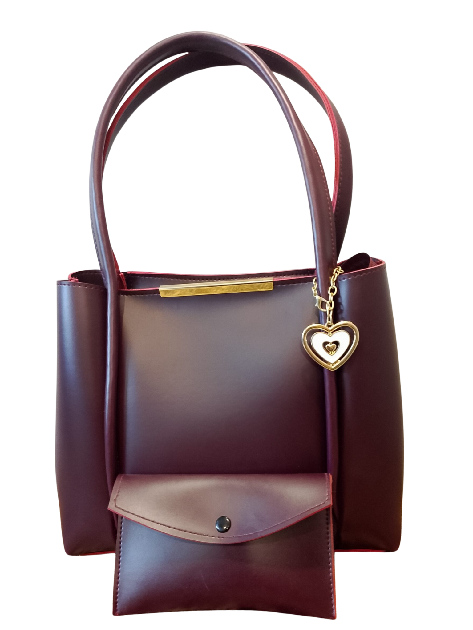 Plum Tote Bag with Heart Charm & Pouch