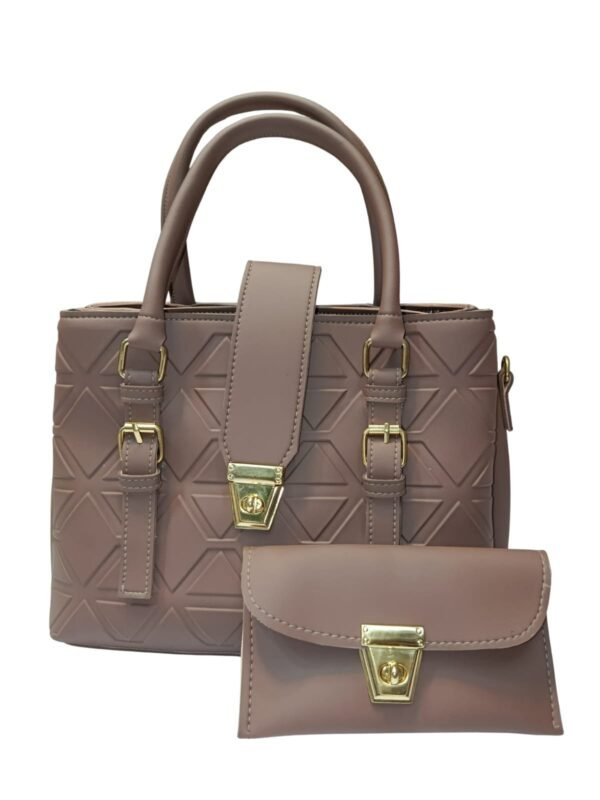 ​Taupe Shoulder Bag with Geometric Pattern and Pouch