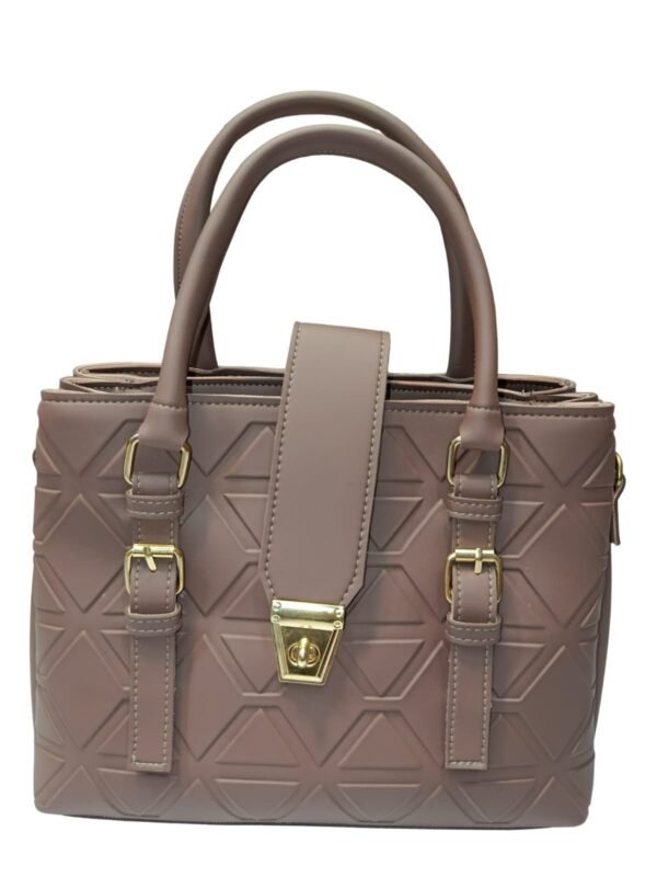 ​Taupe Shoulder Bag with Geometric Pattern and Pouch - Image 4