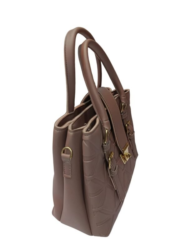 ​Taupe Shoulder Bag with Geometric Pattern and Pouch - Image 3