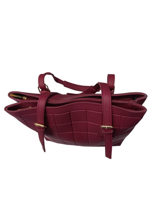 Large Maroon Black Tote Bag for Women – Textured Shoulder Handbag - Image 3