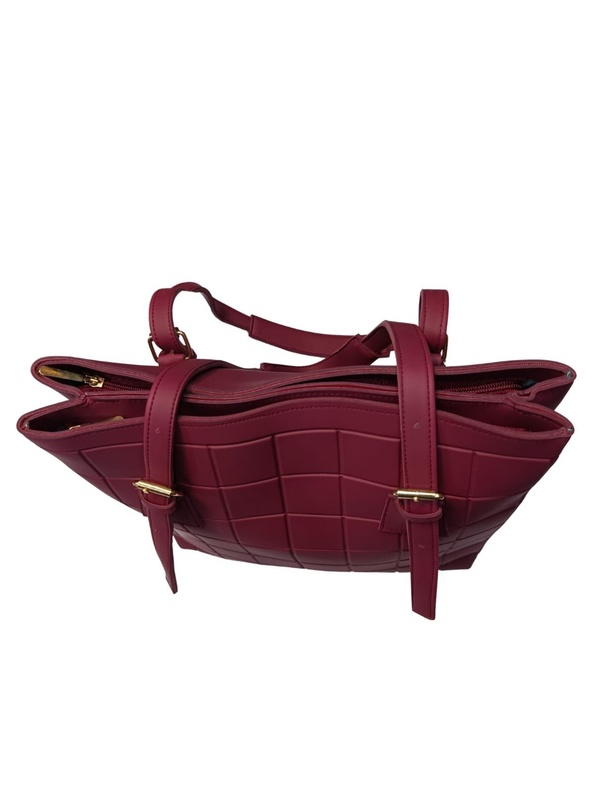 Large Maroon Black Tote Bag for Women – Textured Shoulder Handbag - Image 3