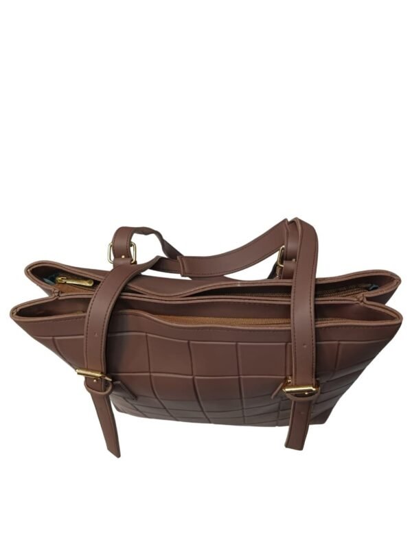 Large Brown Tote Bag for Women – Textured Shoulder Handbag - Image 2
