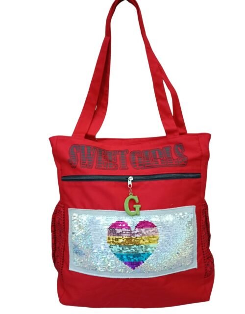 Red Sequin Heart Tote Bag – Multi-Pocket Shoulder Bag