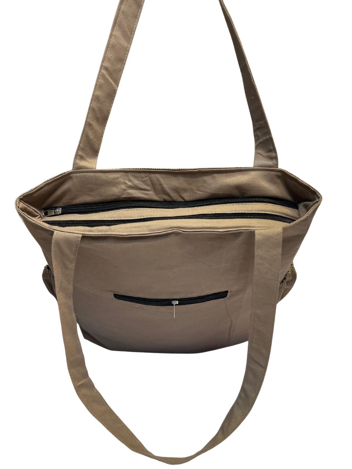 Beige Embroidered Tote Bag – Multi-Pocket Shoulder Handbag - Image 4
