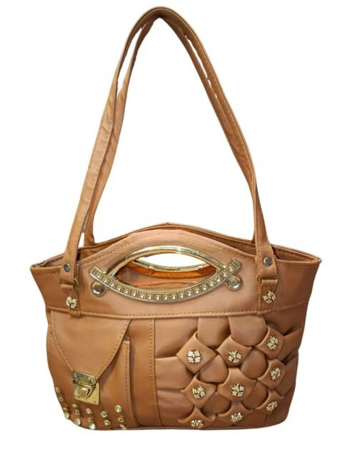 Brown Designer Handbag for Women – Stylish Shoulder & Hand Carry Bag with Golden Detailing