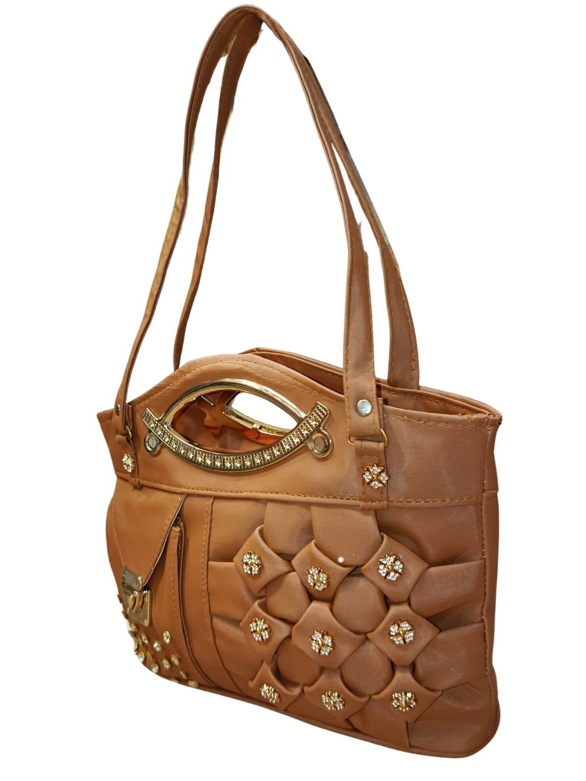 Brown Designer Handbag for Women – Stylish Shoulder & Hand Carry Bag with Golden Detailing - Image 5