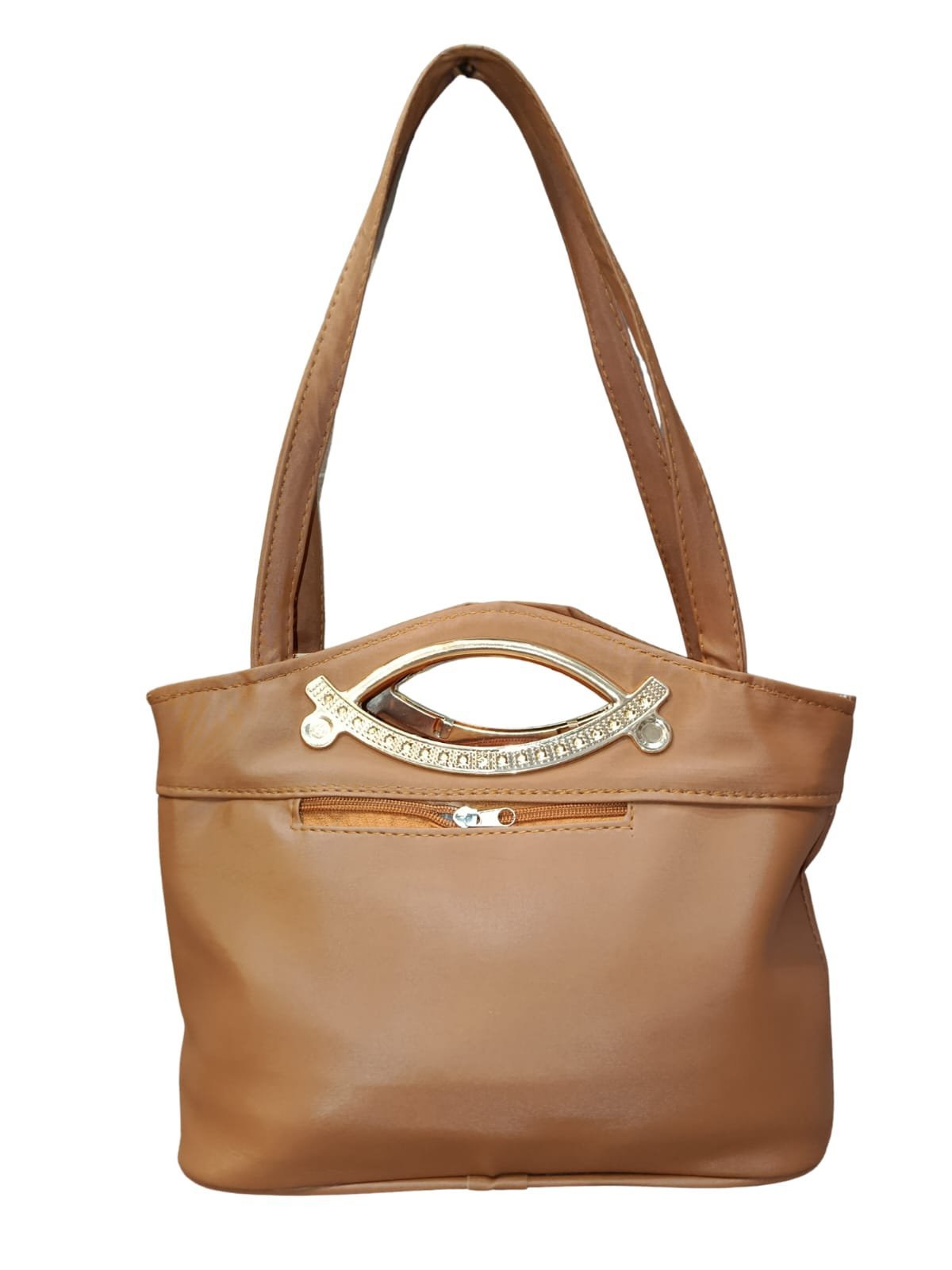 Brown Designer Handbag for Women – Stylish Shoulder & Hand Carry Bag with Golden Detailing - Image 3