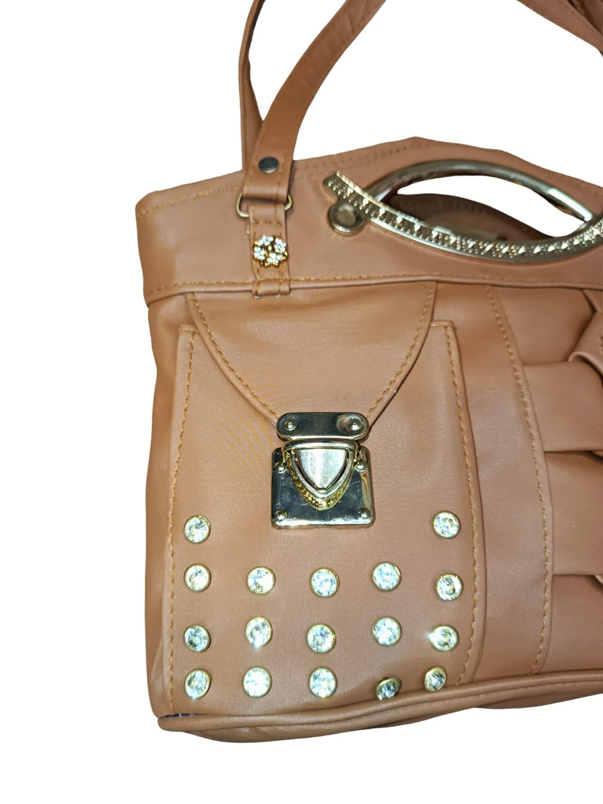 Brown Designer Handbag for Women – Stylish Shoulder & Hand Carry Bag with Golden Detailing - Image 4