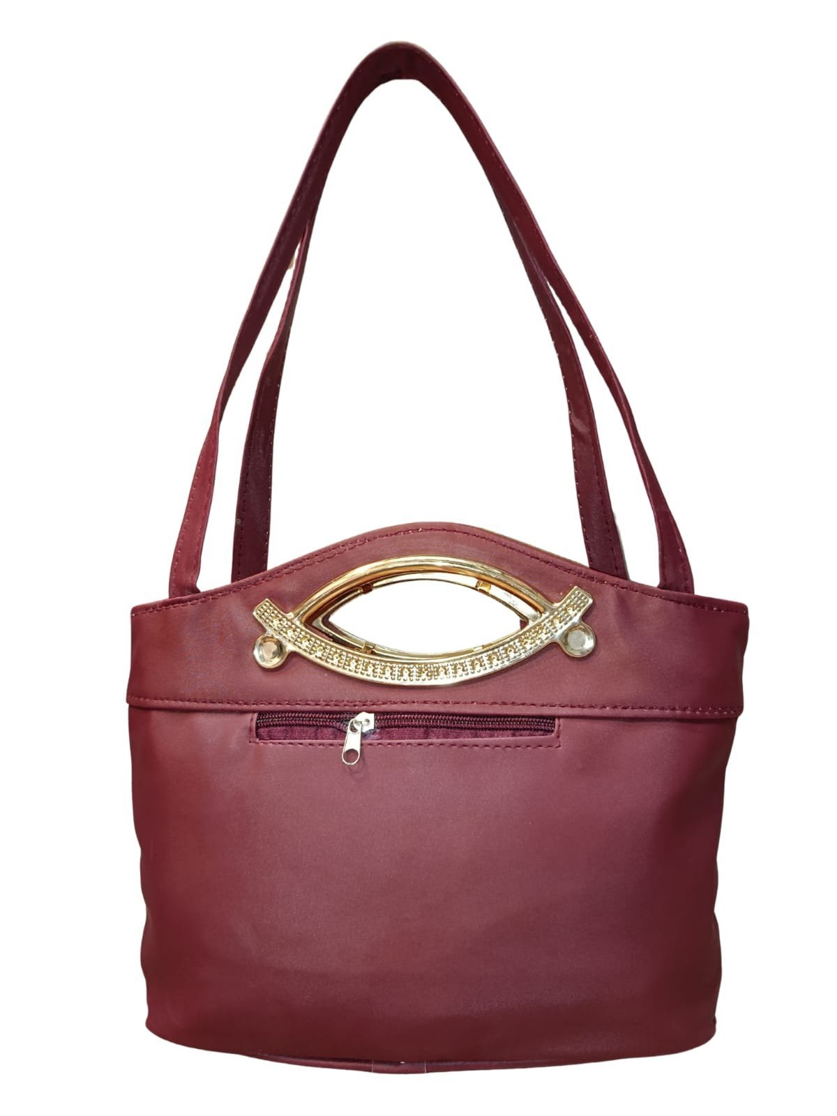 Maroon Designer Handbag for Women – Stylish Shoulder & Hand Carry Bag with Golden Detailing - Image 4