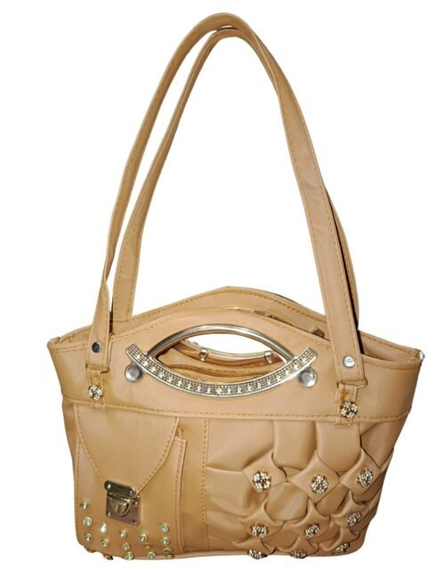 Camel Brown Designer Handbag for Women – Stylish Shoulder & Hand Carry Bag with Golden Detailing