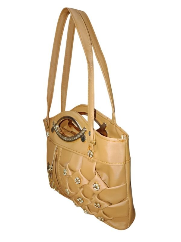 Camel Brown Designer Handbag for Women – Stylish Shoulder & Hand Carry Bag with Golden Detailing - Image 2