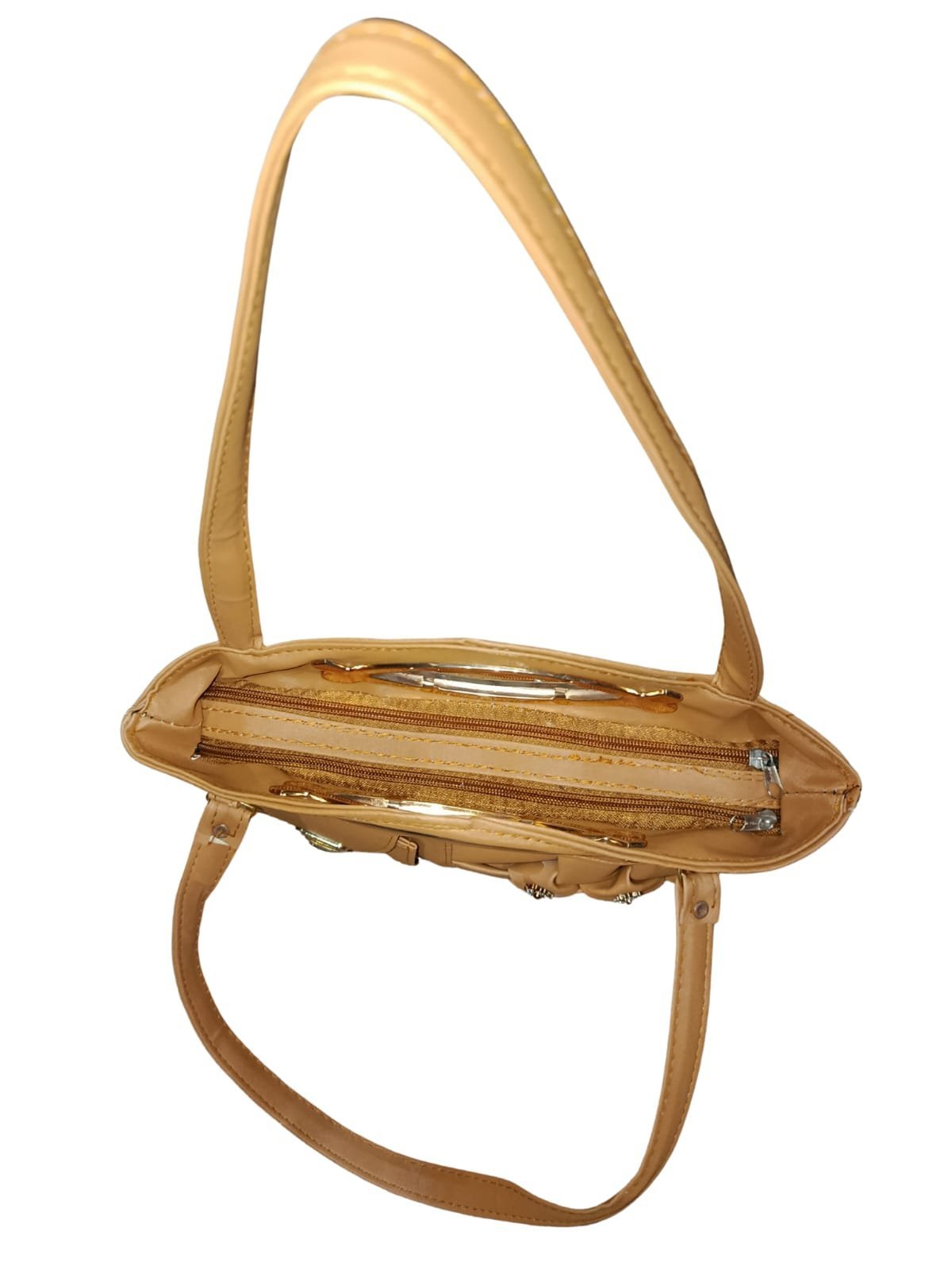 Camel Brown Designer Handbag for Women – Stylish Shoulder & Hand Carry Bag with Golden Detailing - Image 5