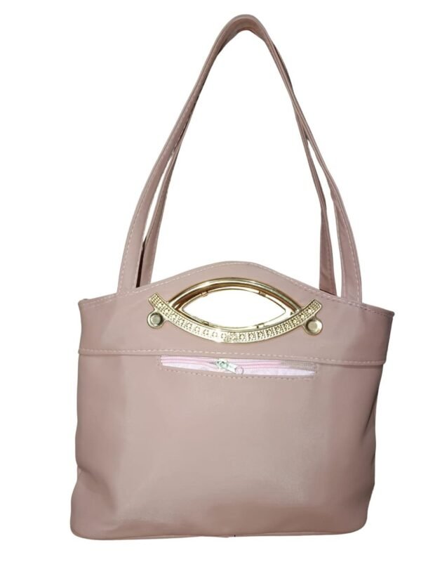 Tea-Pink Designer Handbag for Women – Stylish Shoulder & Hand Carry Bag with Golden Detailing - Image 4