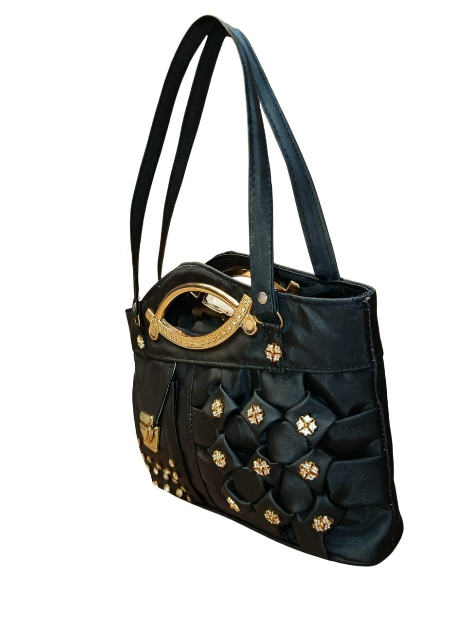Black Designer Handbag for Women – Stylish Shoulder & Hand Carry Bag with Golden Detailing - Image 4