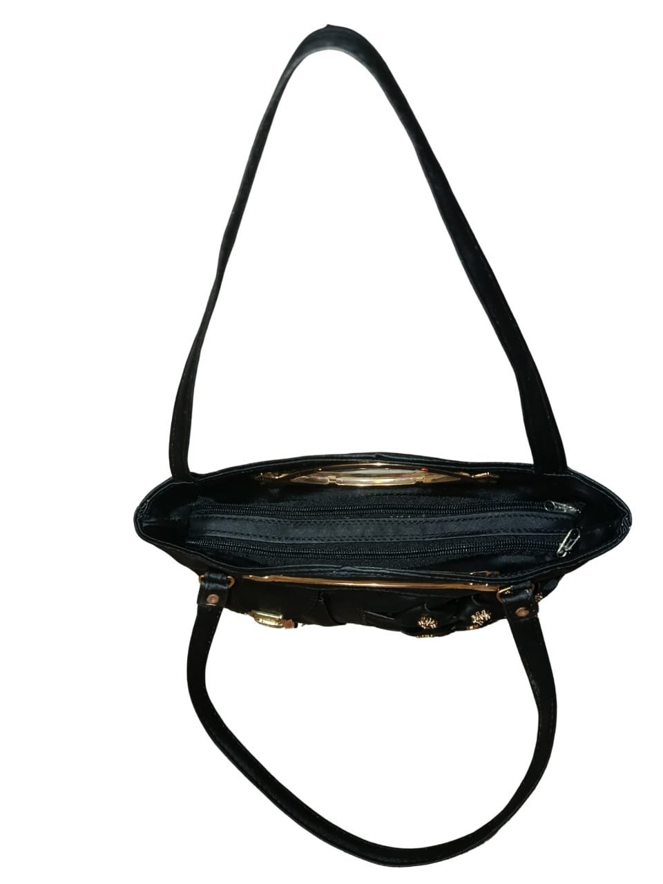 Black Designer Handbag for Women – Stylish Shoulder & Hand Carry Bag with Golden Detailing - Image 5