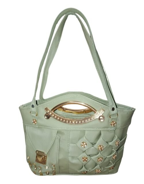 Mint Green Designer Handbag for Women – Stylish Shoulder & Hand Carry Bag with Golden Detailing