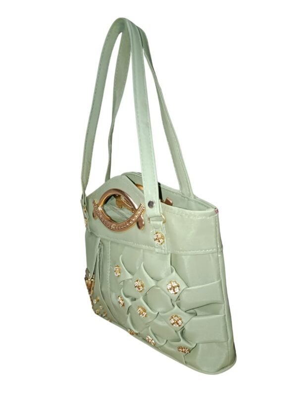 Mint Green Designer Handbag for Women – Stylish Shoulder & Hand Carry Bag with Golden Detailing - Image 2