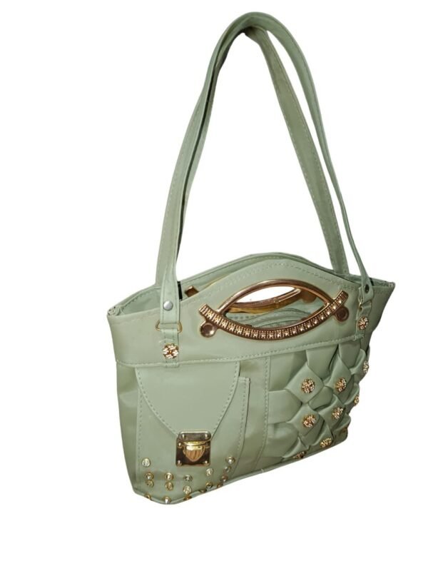 Mint Green Designer Handbag for Women – Stylish Shoulder & Hand Carry Bag with Golden Detailing - Image 5