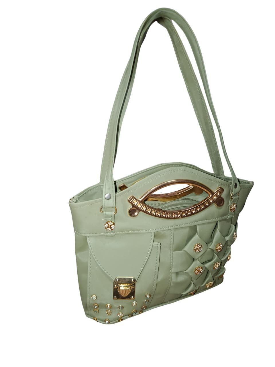 Mint Green Designer Handbag for Women – Stylish Shoulder & Hand Carry Bag with Golden Detailing - Image 5