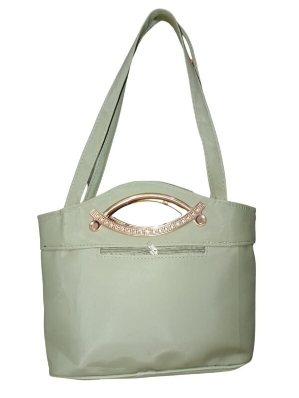 Mint Green Designer Handbag for Women – Stylish Shoulder & Hand Carry Bag with Golden Detailing - Image 3
