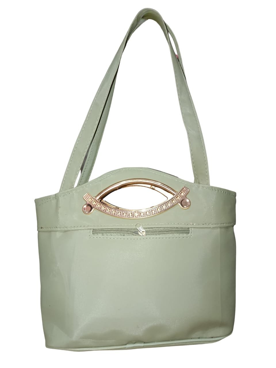 Mint Green Designer Handbag for Women – Stylish Shoulder & Hand Carry Bag with Golden Detailing - Image 3