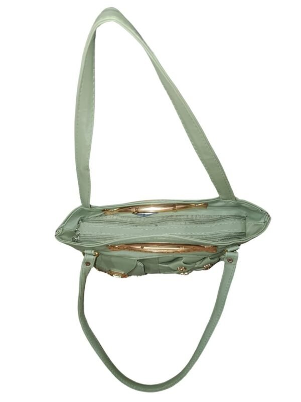 Mint Green Designer Handbag for Women – Stylish Shoulder & Hand Carry Bag with Golden Detailing - Image 4