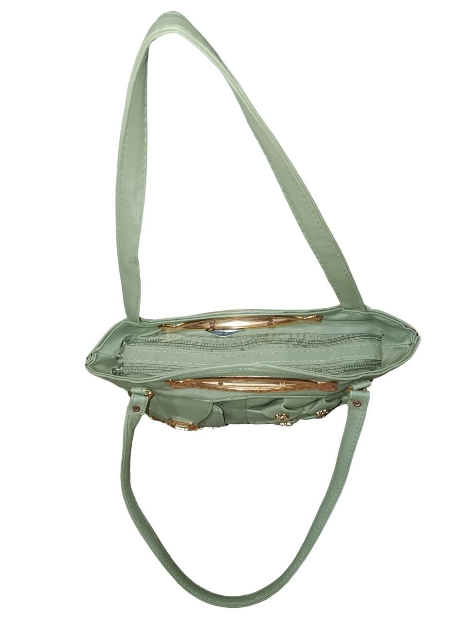Mint Green Designer Handbag for Women – Stylish Shoulder & Hand Carry Bag with Golden Detailing - Image 4