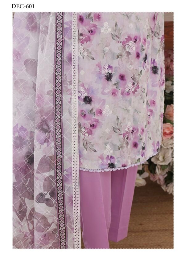 Dhagakari by HZ Textile - Cotton Thread Embroidered Lawn Unstitched 3 Piece Collection - DEC 601 - Image 3