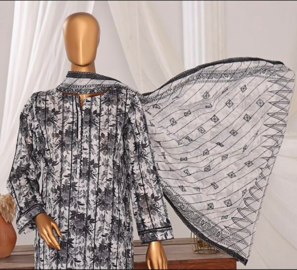 Dhagakari by HZ Textile - Cotton Thread Embroidered Lawn Unstitched 3 Piece Collection - DEC 598 - Image 3