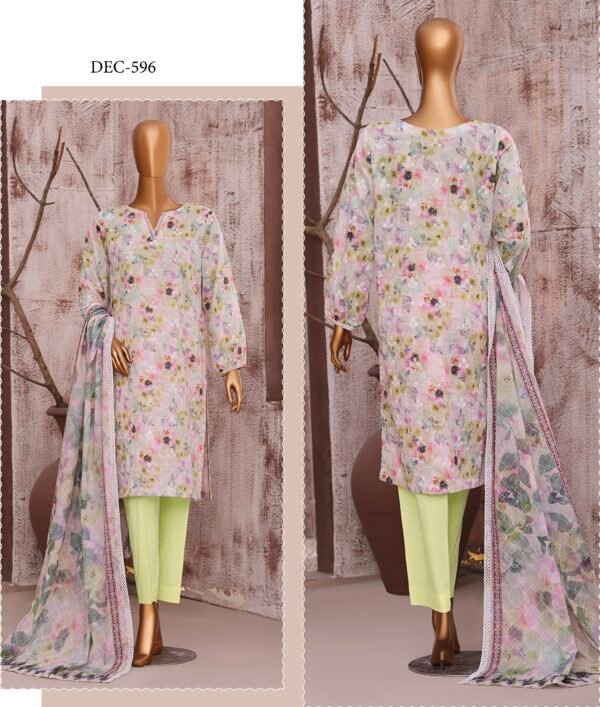 Dhagakari by HZ Textile - Cotton Thread Embroidered Lawn Unstitched 3 Piece Collection - DEC 596 - Image 2