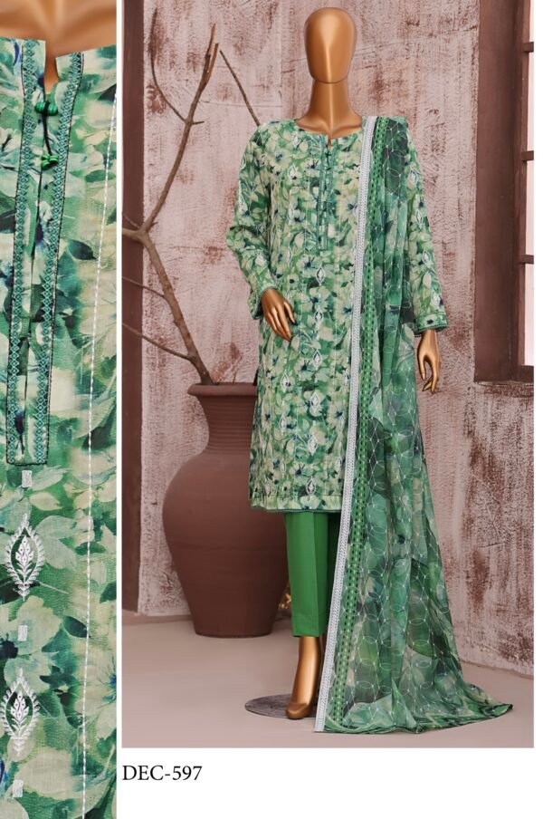 Dhagakari by HZ Textile - Cotton Thread Embroidered Lawn Unstitched 3 Piece Collection - DEC 597