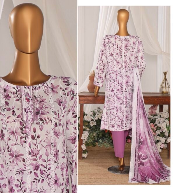 Dhagakari by HZ Textile - Cotton Thread Embroidered Lawn Unstitched 3 Piece Collection - DEC 605 - Image 2