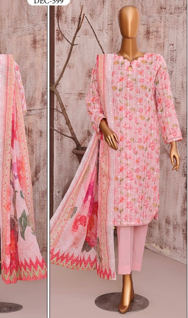 Dhagakari by HZ Textile - Cotton Thread Embroidered Lawn Unstitched 3 Piece Collection - DEC 599