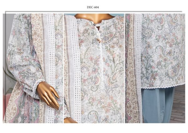 Dhagakari by HZ Textile - Cotton Thread Embroidered Lawn Unstitched 3 Piece Collection - DEC 604 - Image 3