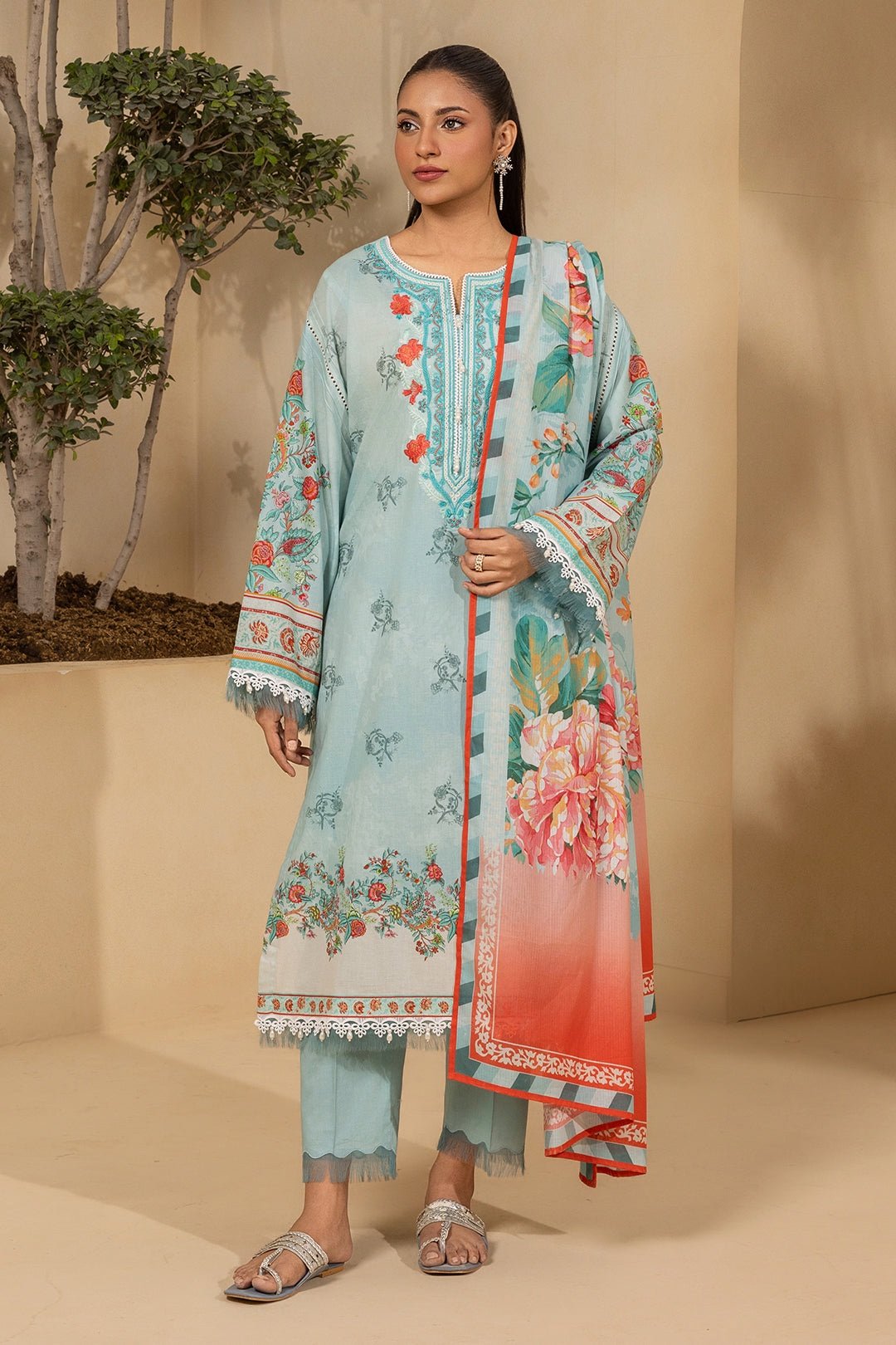 Zellbury Premium Unstitched 3 Piece Embroidered Lawn Collection - D57 (WUS26E30641)