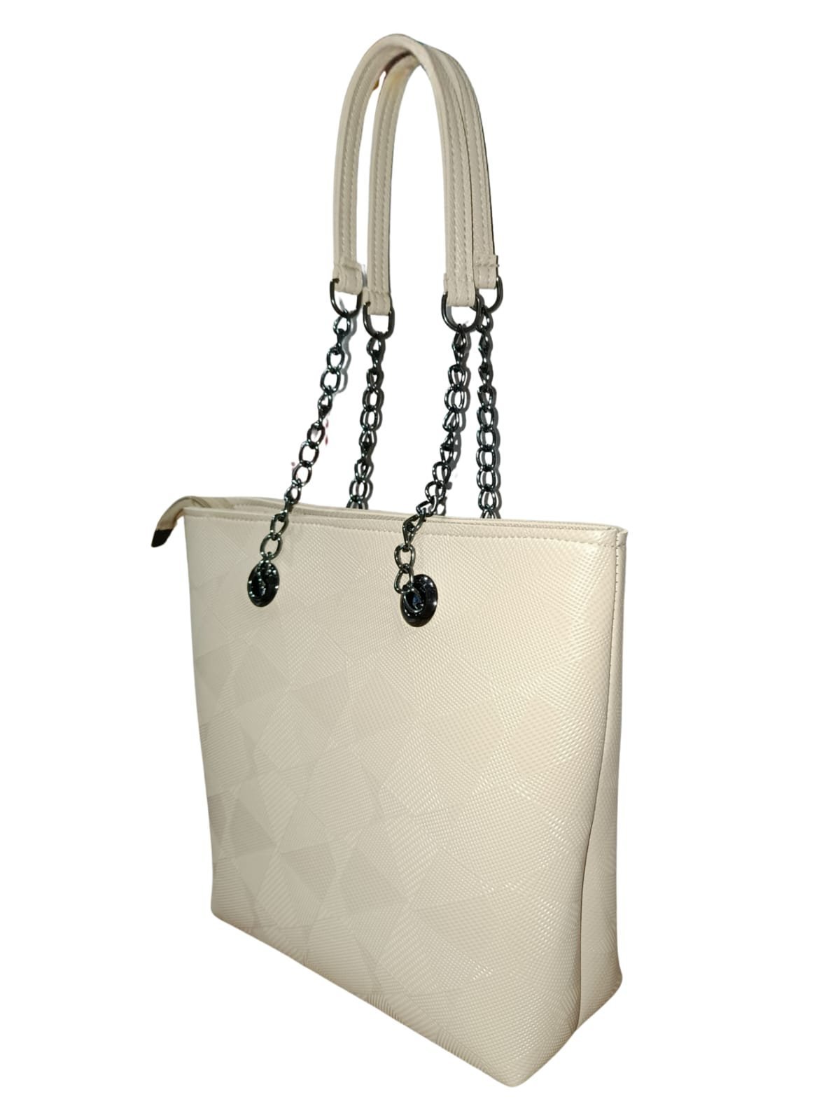 Trendy Cream Tote Bag for Women – Stylish Shoulder Handbag with Chain Straps - Image 5