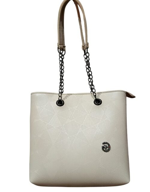 Trendy Cream Tote Bag for Women – Stylish Shoulder Handbag with Chain Straps