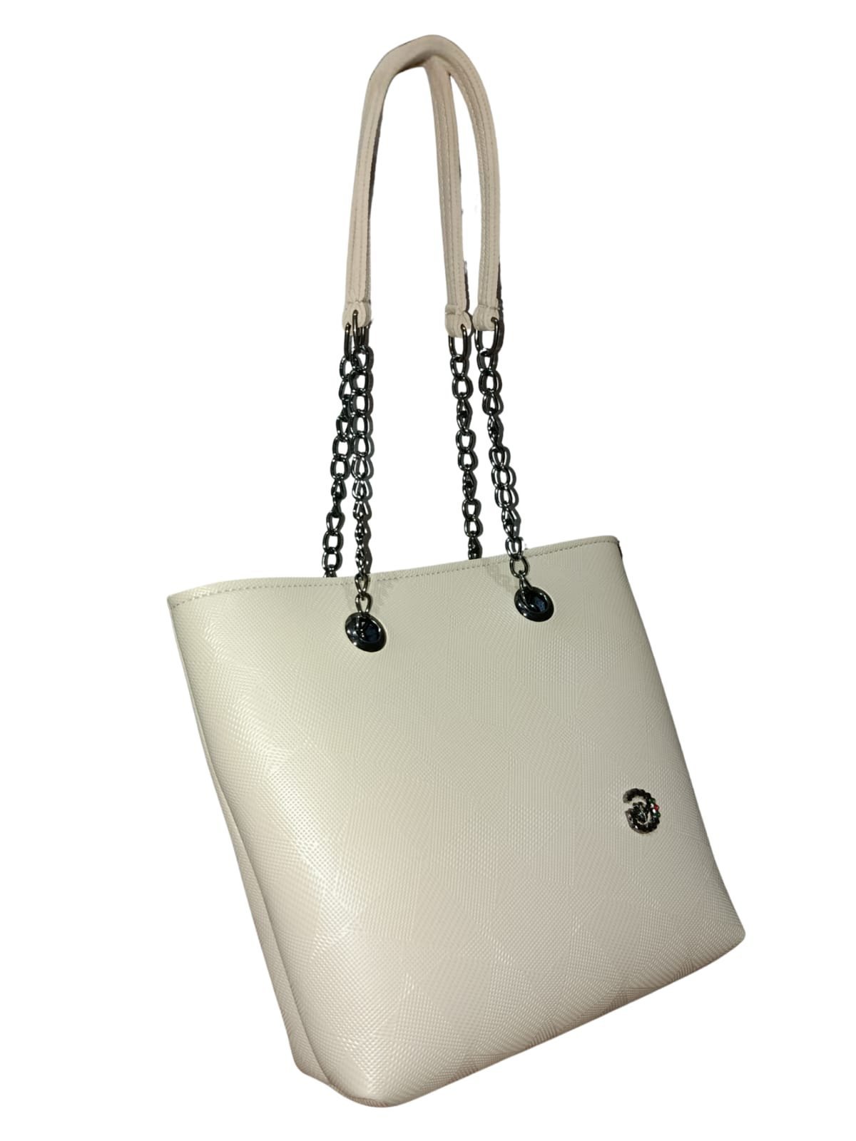 Trendy Cream Tote Bag for Women – Stylish Shoulder Handbag with Chain Straps - Image 3