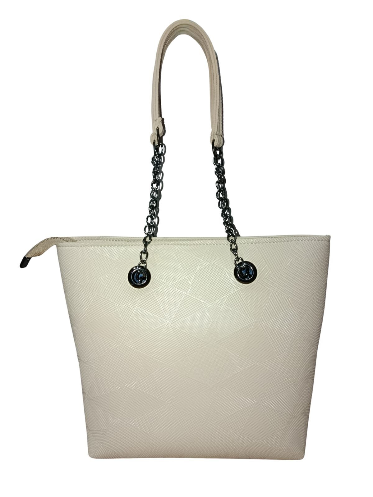 Trendy Cream Tote Bag for Women – Stylish Shoulder Handbag with Chain Straps - Image 2