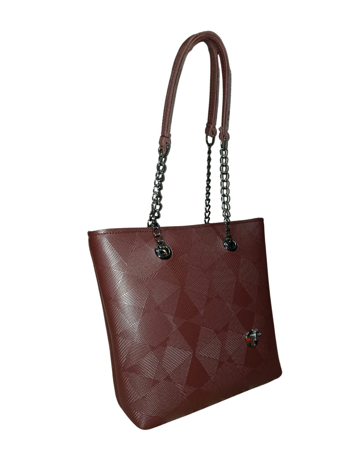 Trendy Dark Brown Tote Bag for Women – Stylish Shoulder Handbag with Chain Straps - Image 3